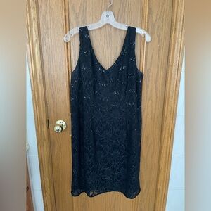 Bill Levkoff Black Sequin Lace Midi Dress